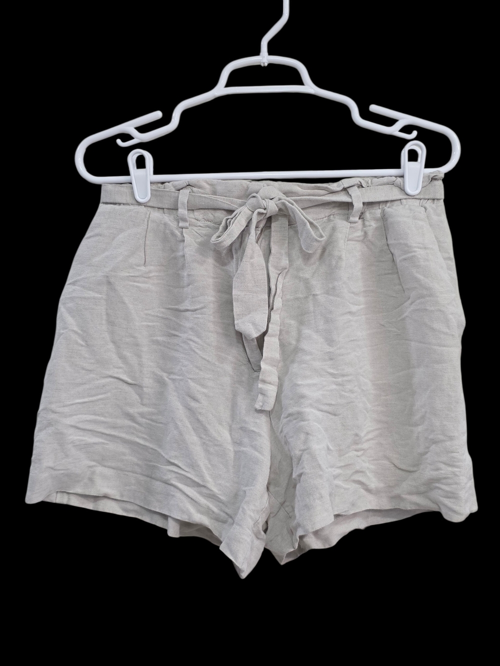 H&M Light Cream Tie-Waist Linen-Blend Women’s Shorts